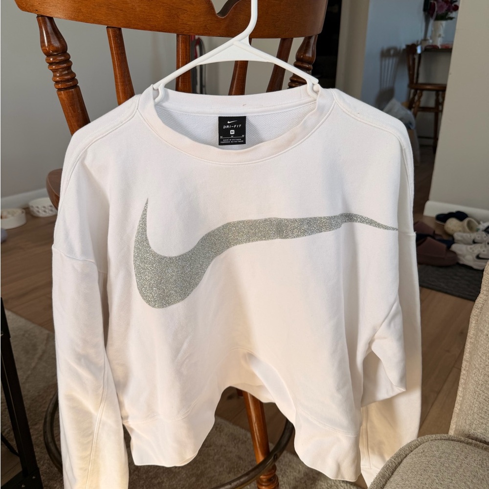 Nike Women's Cream Sweater with Silver Logo